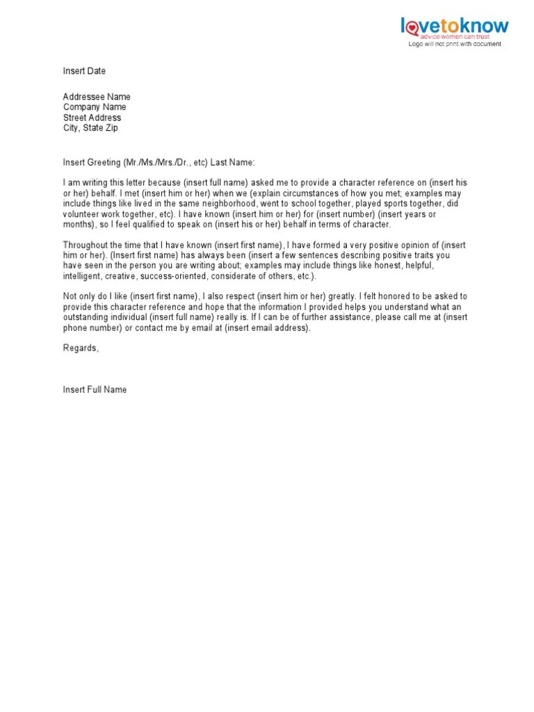 Sample Character Recommendation Letter For A Student