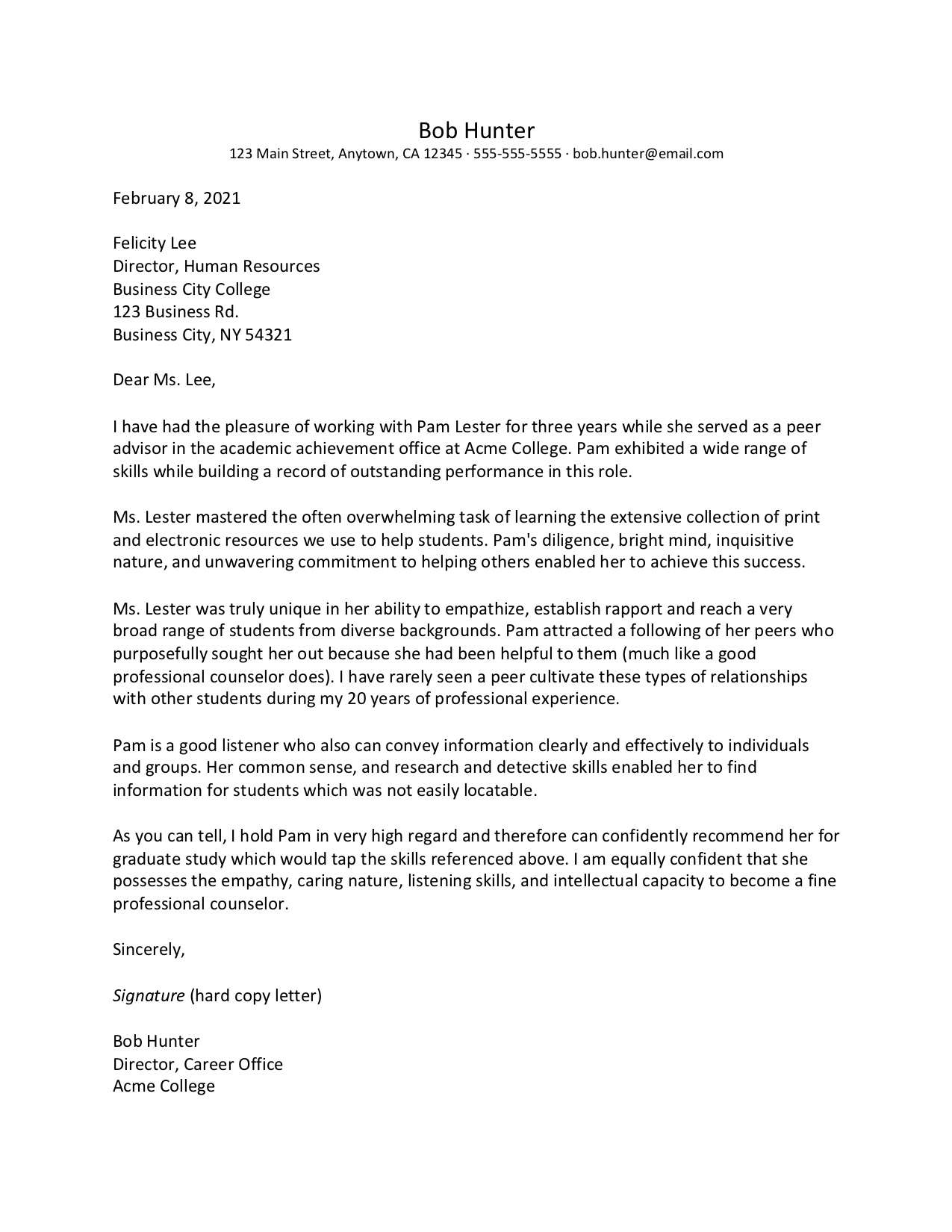 Recommendation Letter For Research Student