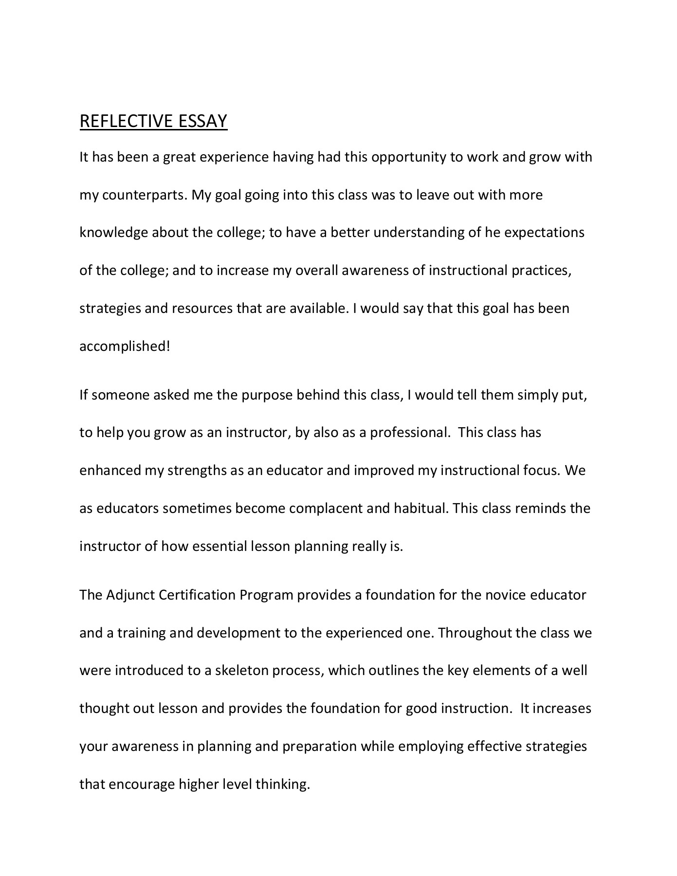 How To Start A Reflective Essay