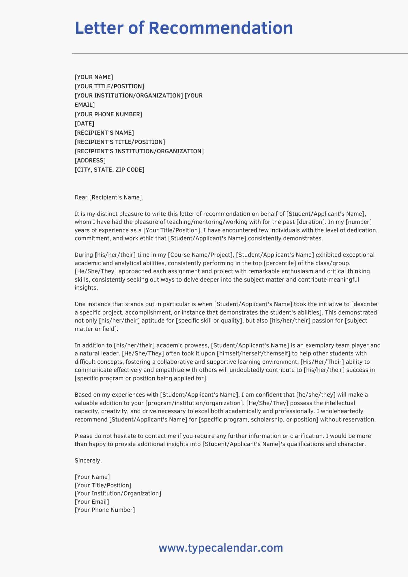 Professional Coworker Letter Of Recommendation Template