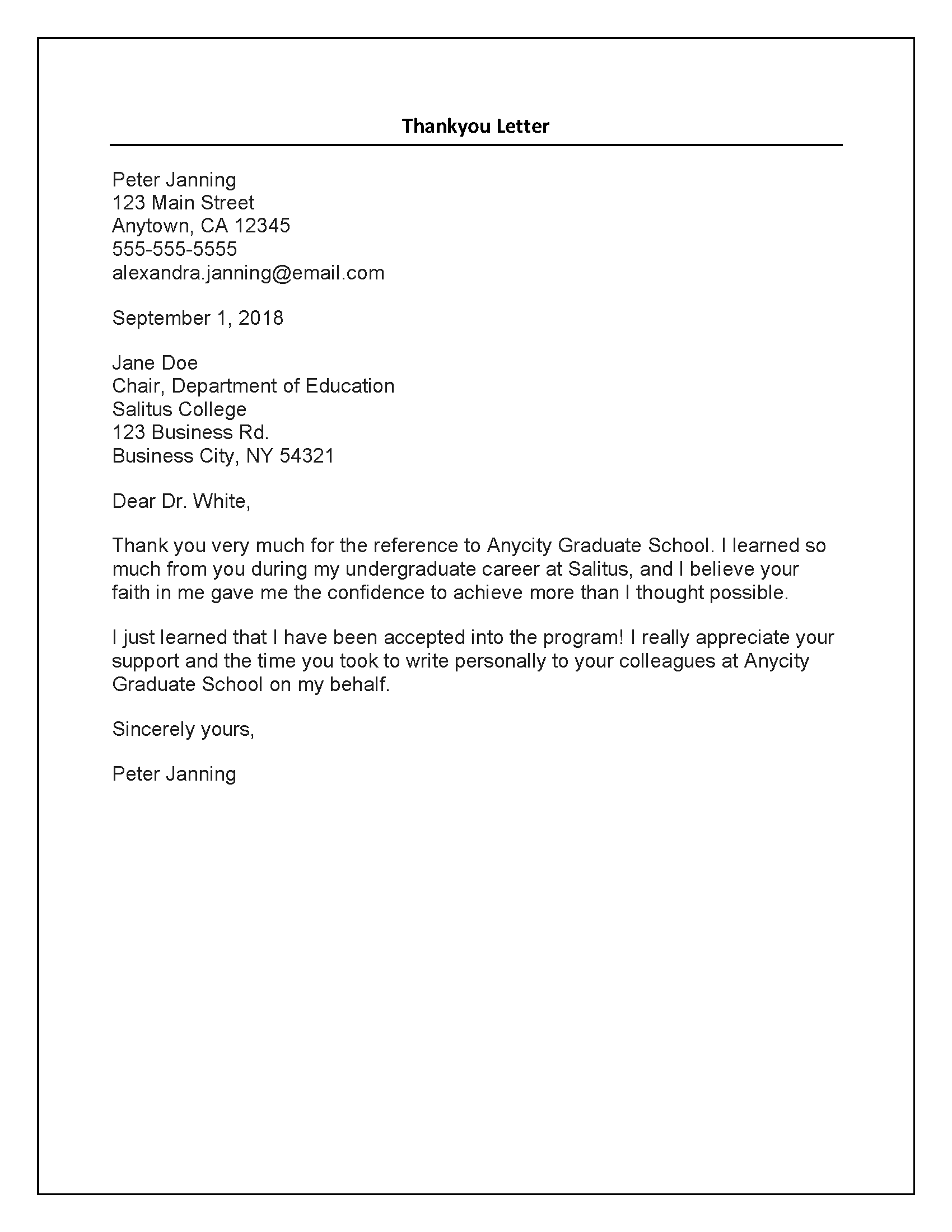 Sample Recommendation Letter For Professor