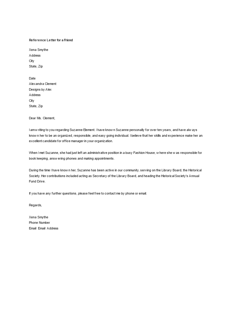 Job Recommendation Letter For Friend