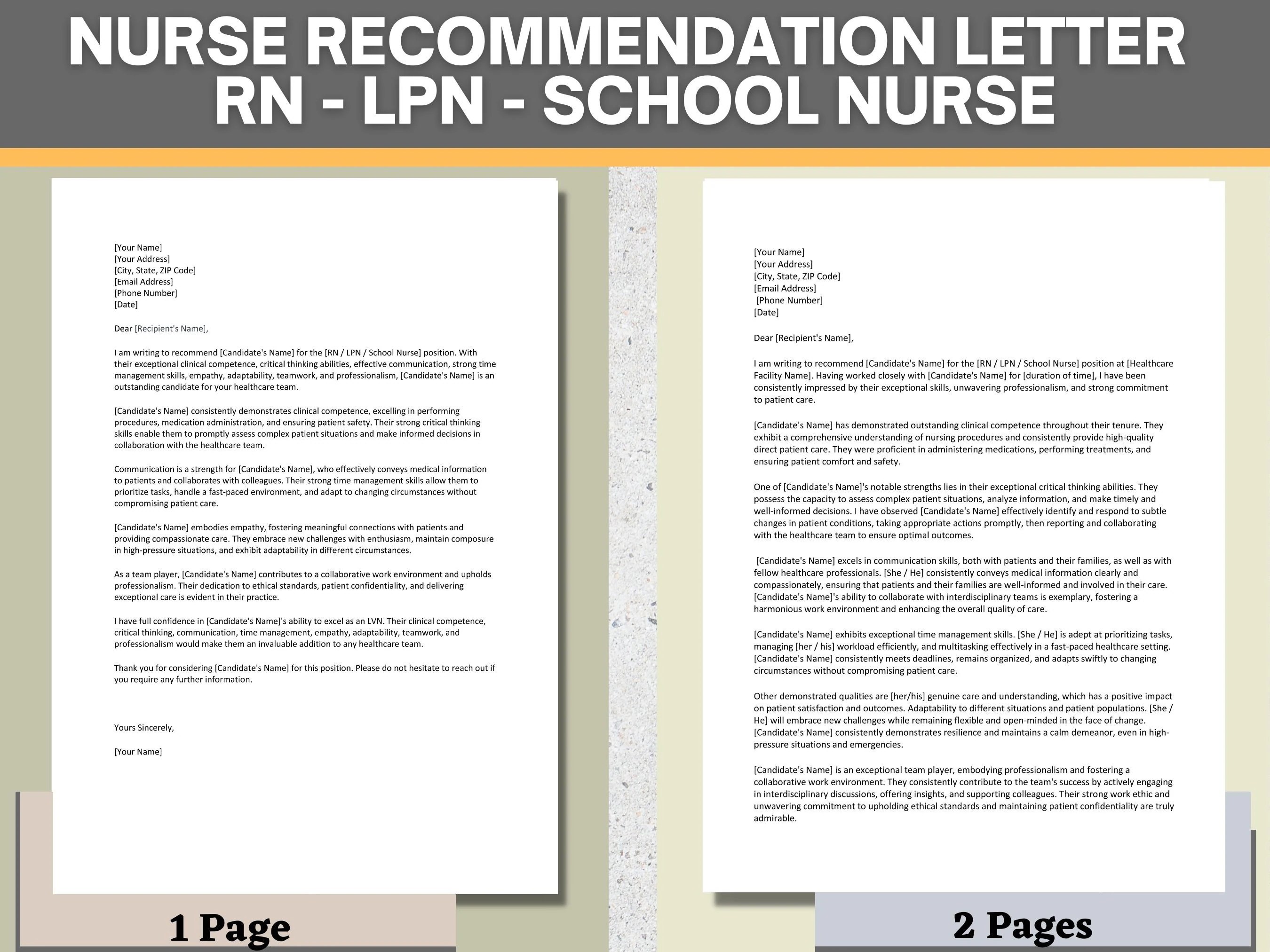 Letter Of Recommendation Template For Nursing Student