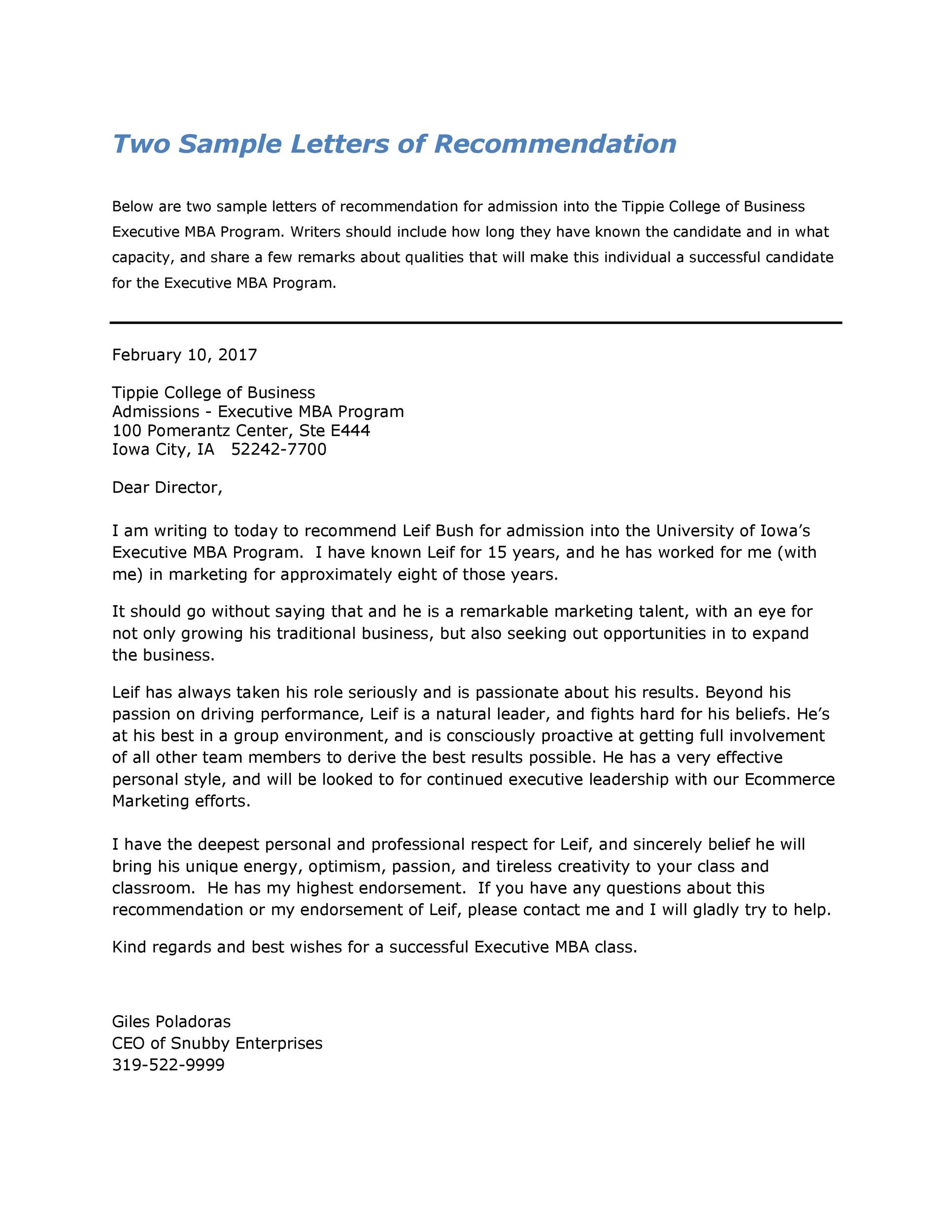 Sample Letter Of Recommendation Personal