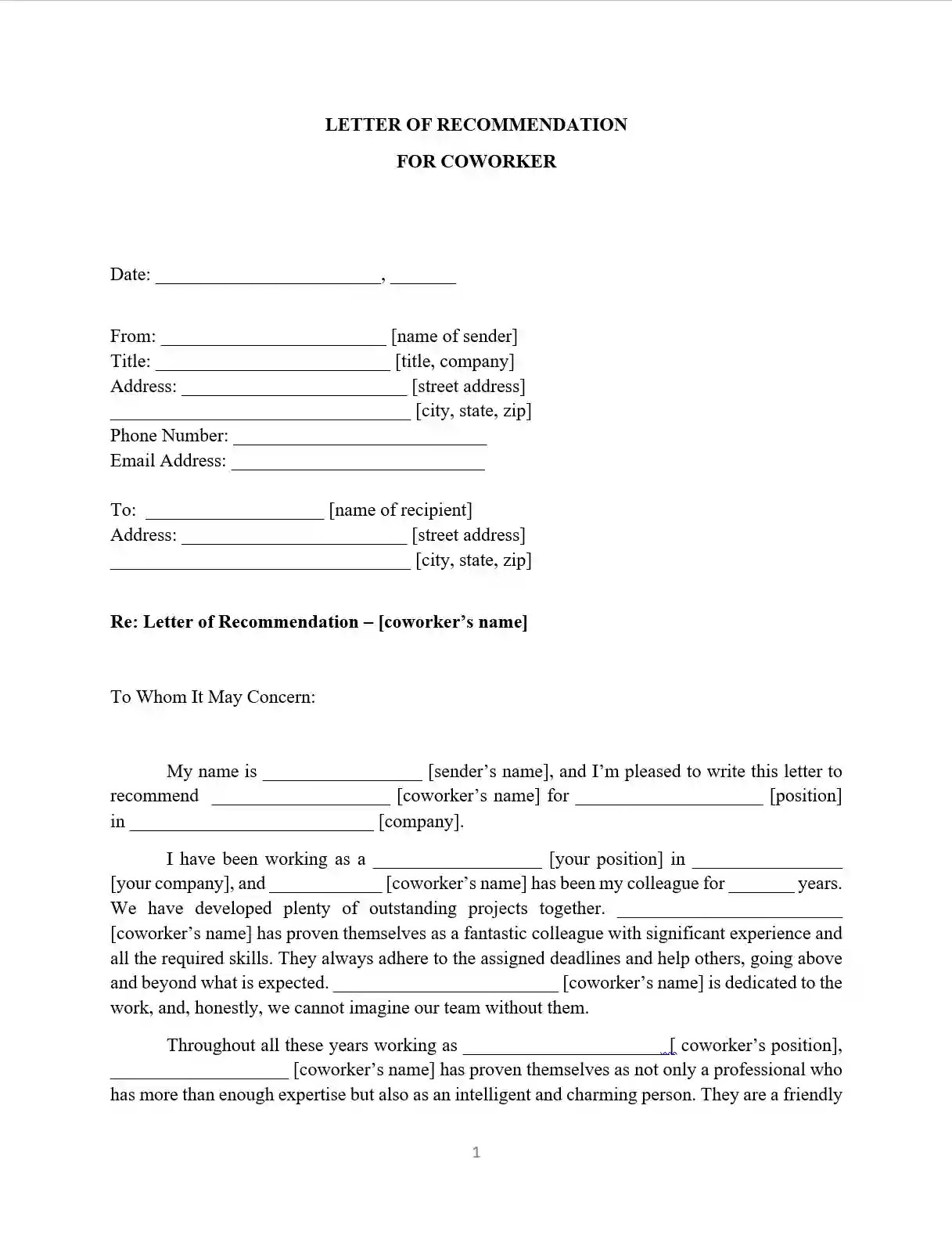 Professional Coworker Letter Of Recommendation Template