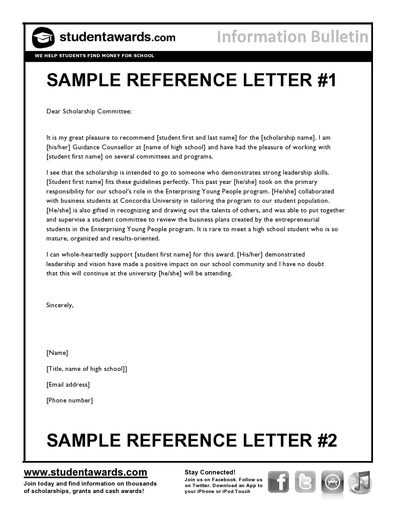 Letter Of Recommendation For Student Scholarship Template