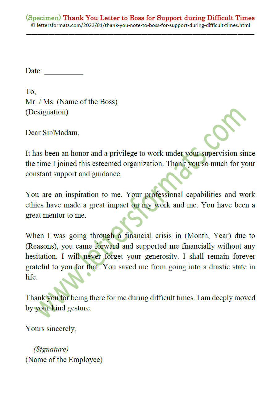Thank You Letter To Boss