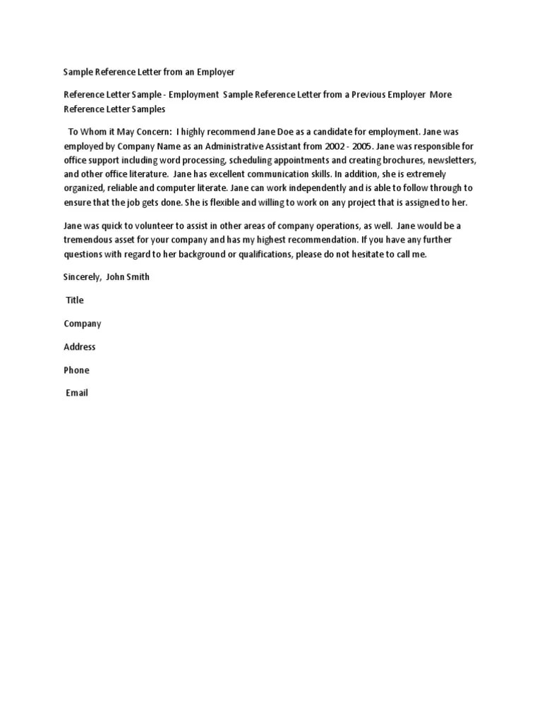 Sample Reference Letter For Former Employee