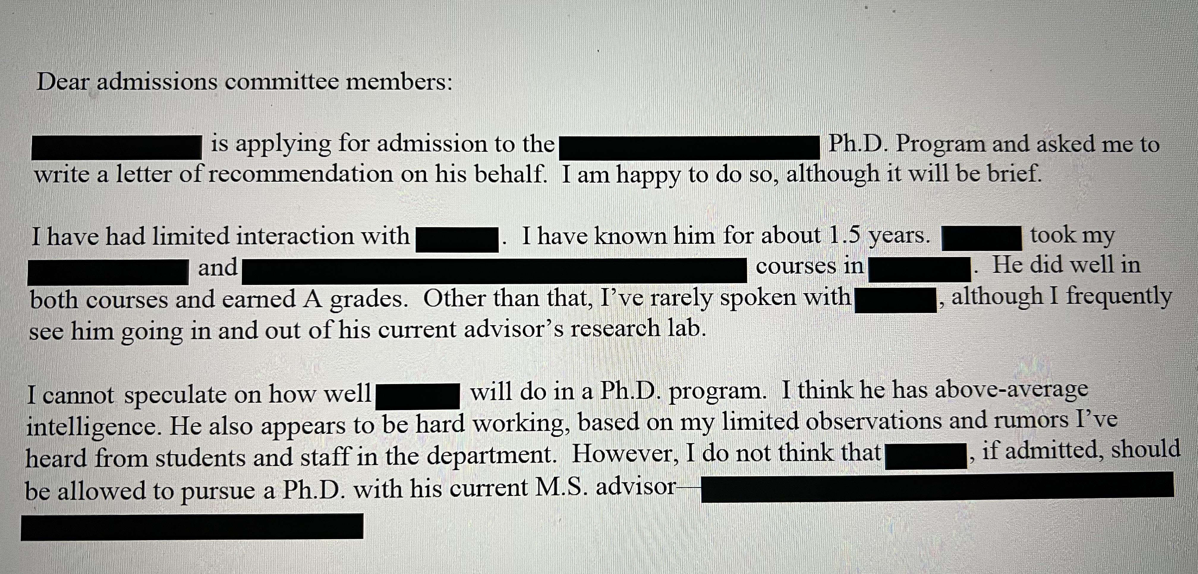 Phd Letter Of Recommendation Sample